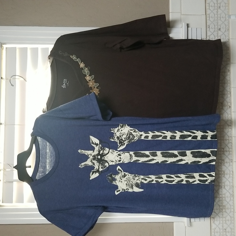 BROWN DENIM &CO AND UNMARKED BLUE GIRAFFE TEE, XL, GUC CL#8 - Picture 1 of 10